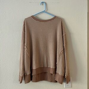 American Eagle This Feels Seriously Lived-In Brown and White Sweater